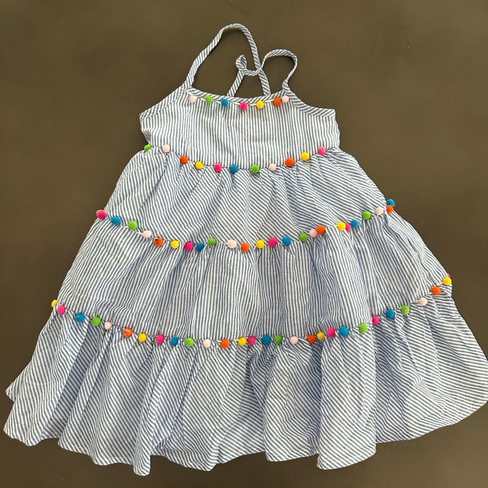 Tommy Bahama Blue Striped Dress with Colorful Pom Poms